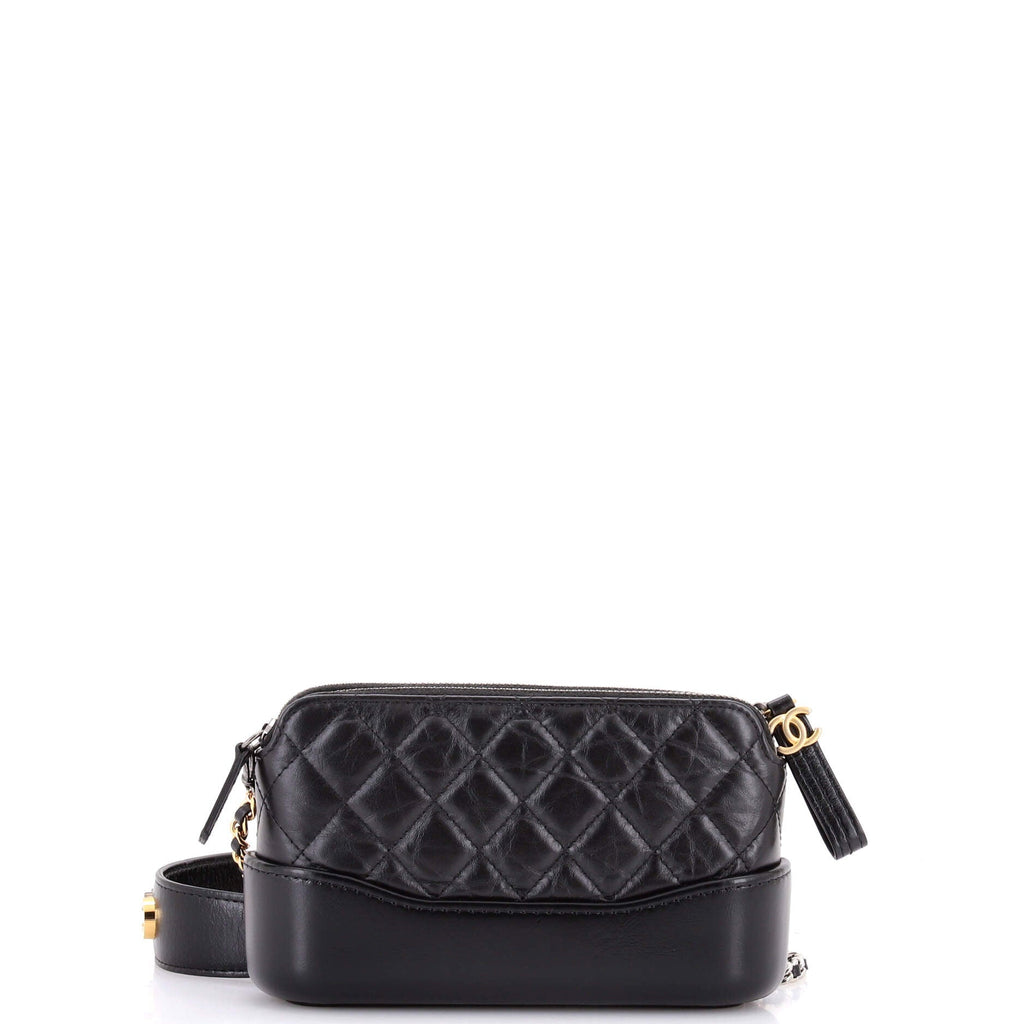 Gabrielle Logo Handle Double Zip Clutch with Chain Quilted Aged Calfskin