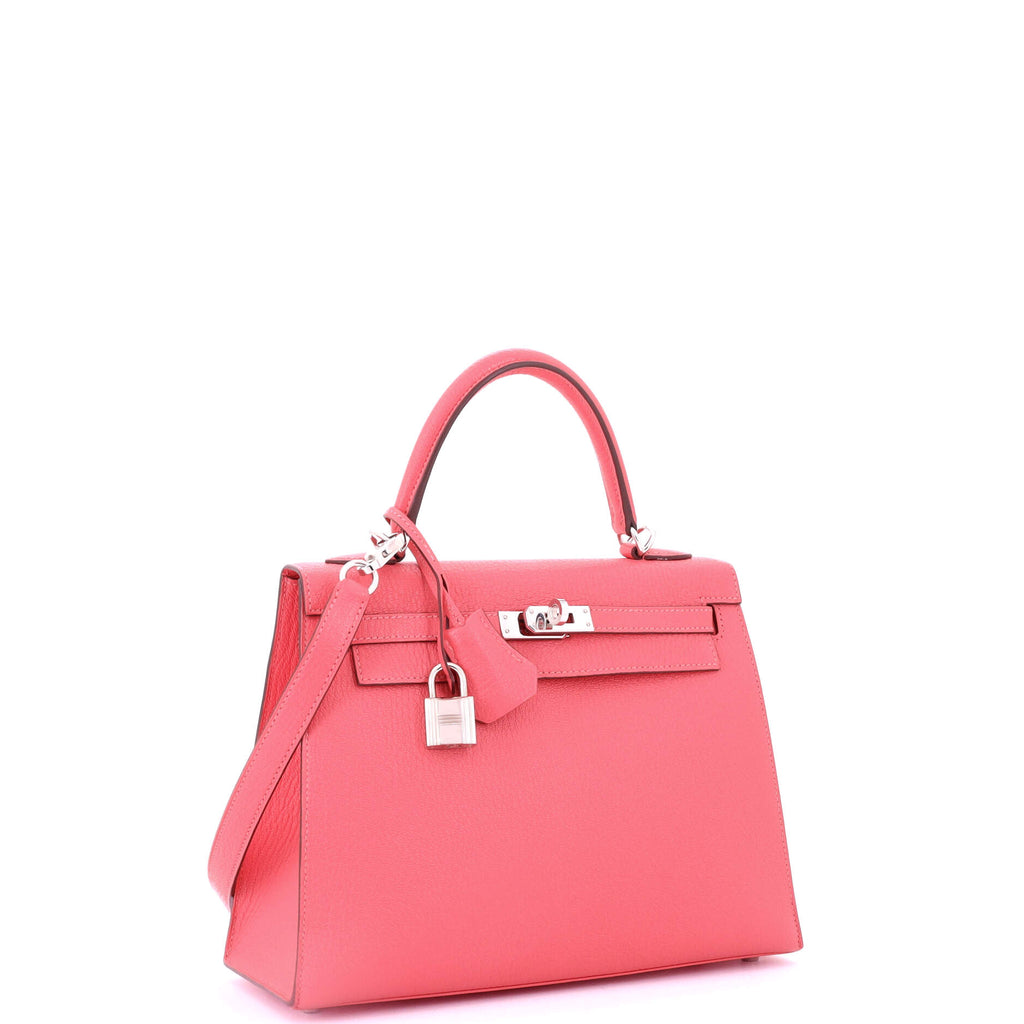 Kelly Handbag Rose Azalée Chevre Mysore with Palladium Hardware 25