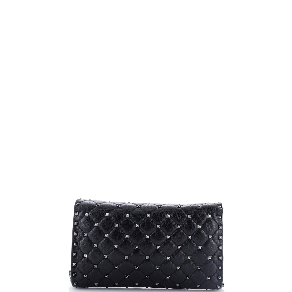 Rockstud Spike Wallet on Chain Quilted Leather Small