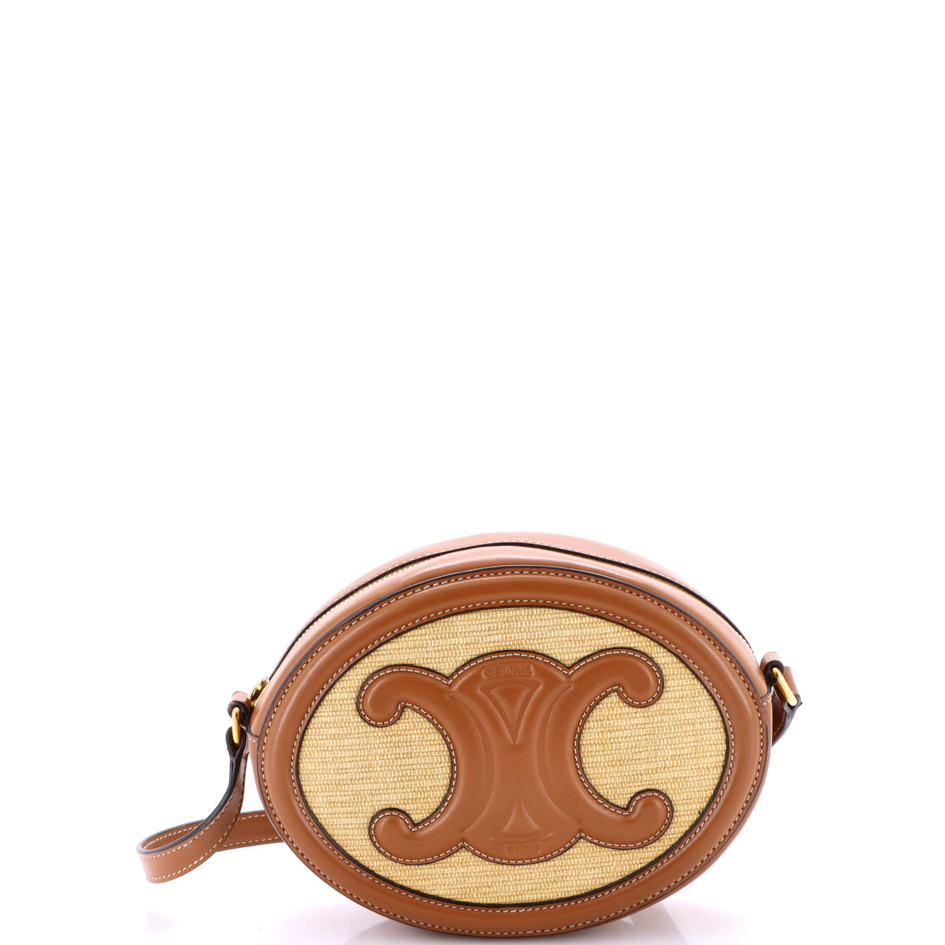 Triomphe Oval Crossbody Bag Straw and Leather