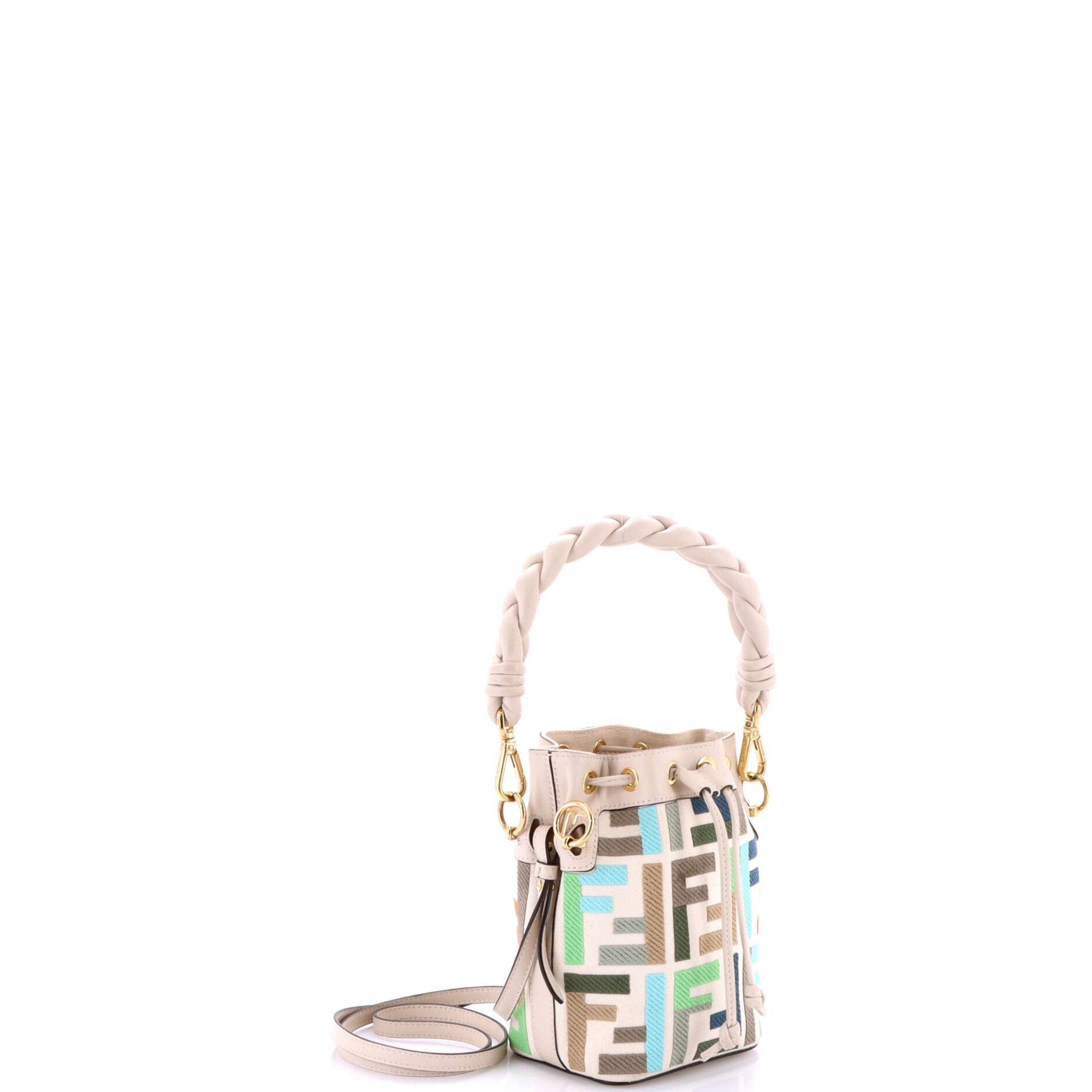 Woven Handle Mon Tresor Bucket Bag Zucca Embroidered Canvas Mini