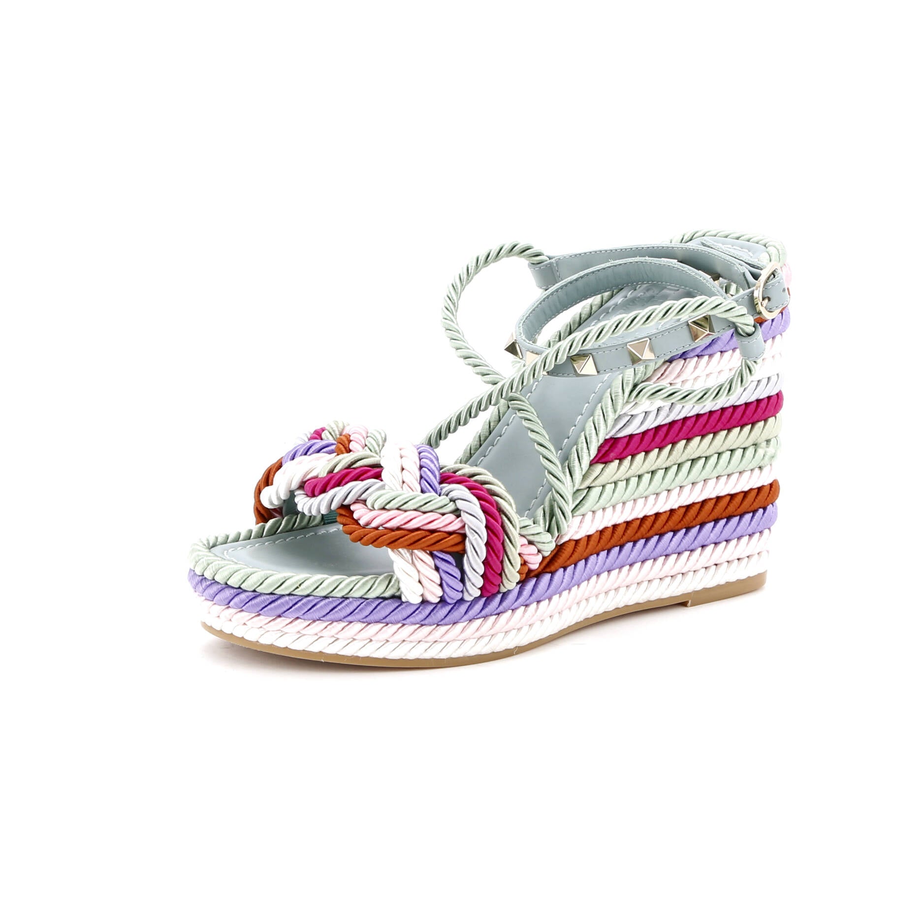 Women's Rockstud Torchon Espadrille Wedge Sandals Leather and Cord