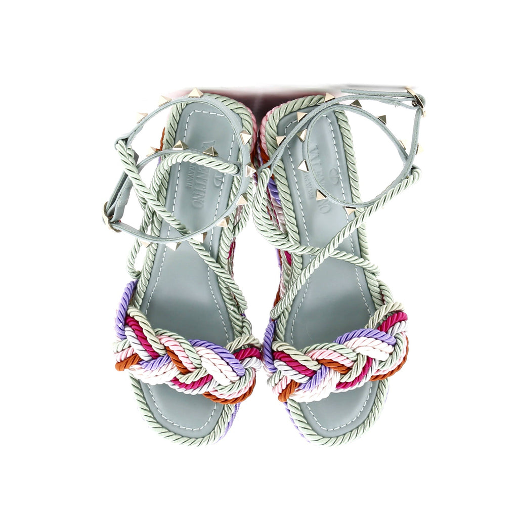 Women's Rockstud Torchon Espadrille Wedge Sandals Leather and Cord