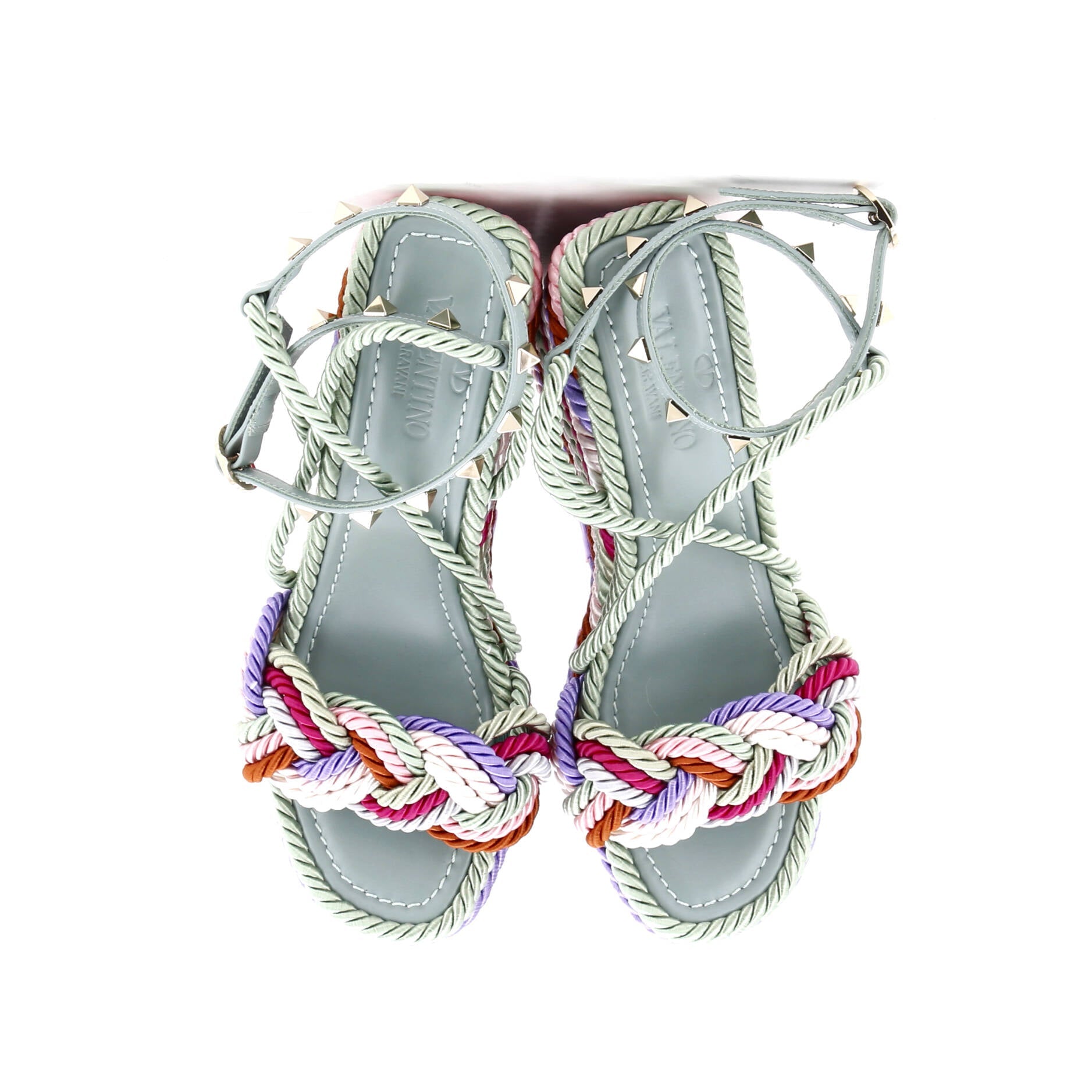 Women's Rockstud Torchon Espadrille Wedge Sandals Leather and Cord