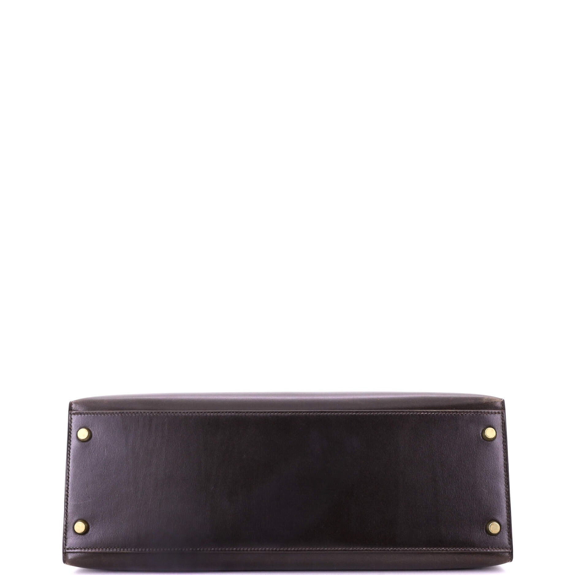 Kelly Handbag Ebene Box Calf with Gold Hardware 35