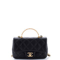 Crystal Chain Flap Top Handle Bag Quilted Lambskin Small