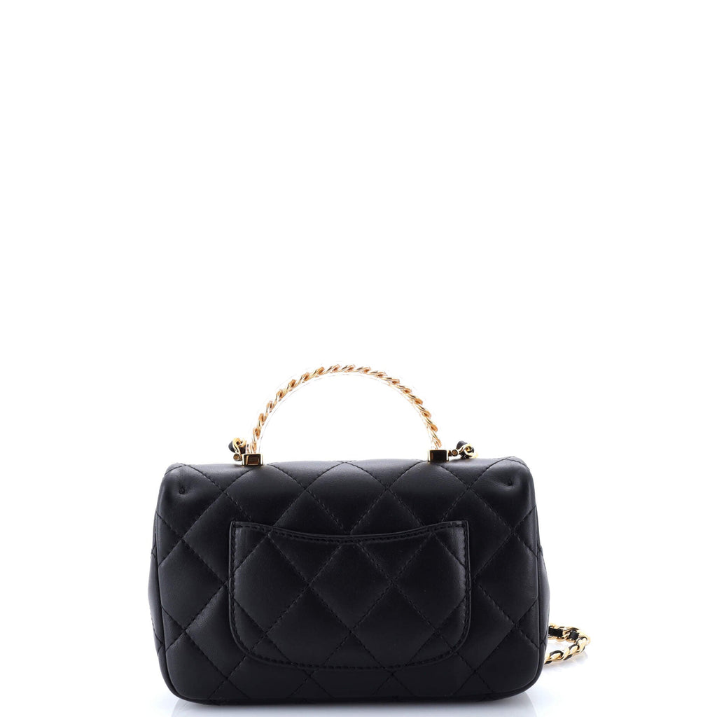 Crystal Chain Flap Top Handle Bag Quilted Lambskin Small