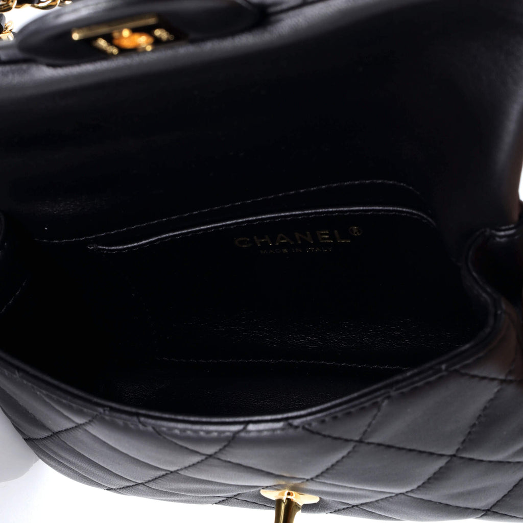 Crystal Chain Flap Top Handle Bag Quilted Lambskin Small