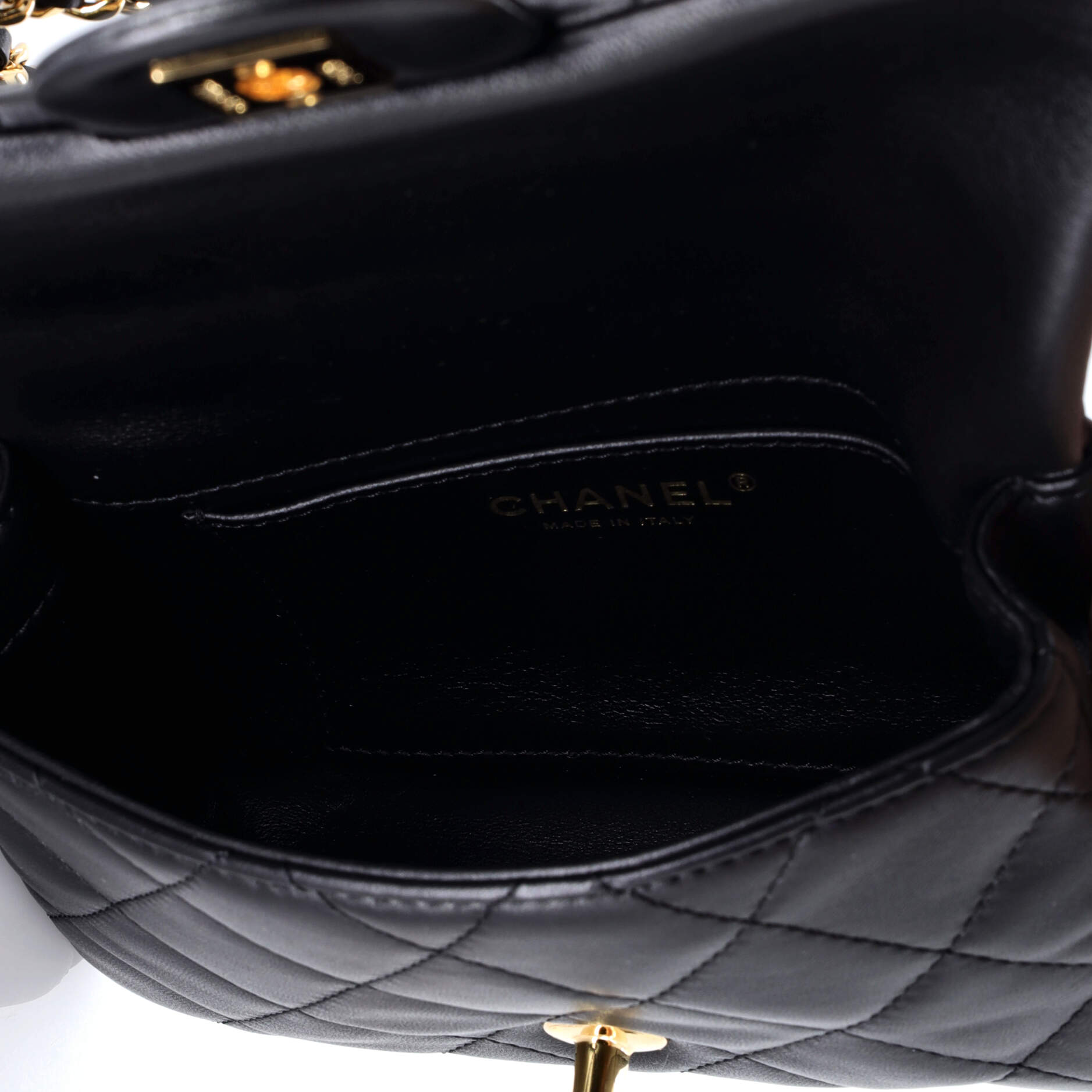 Crystal Chain Flap Top Handle Bag Quilted Lambskin Small