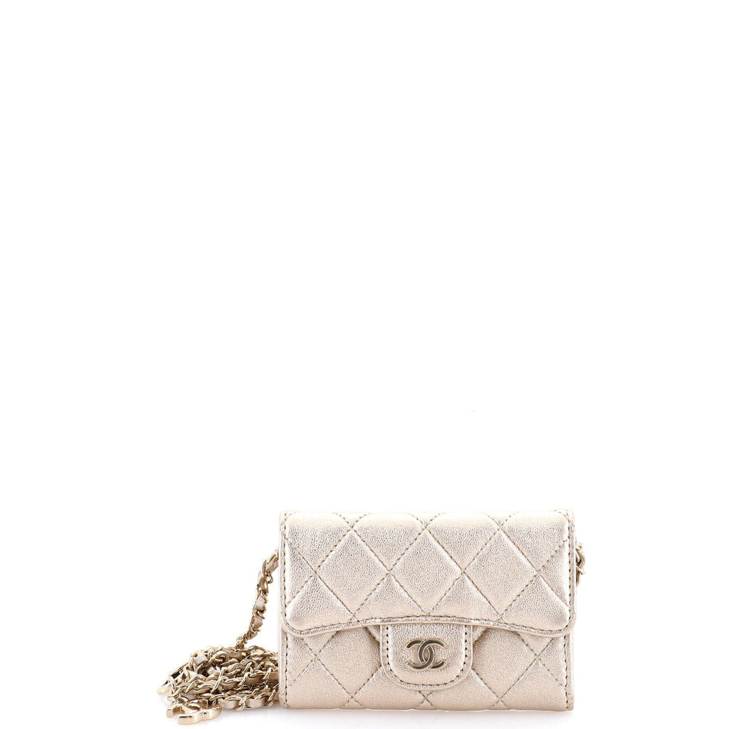Classic Flap Chain Belt Bag Quilted Metallic Lambskin Mini