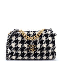 19 Flap Bag Quilted Houndstooth Tweed and Ribbon Large