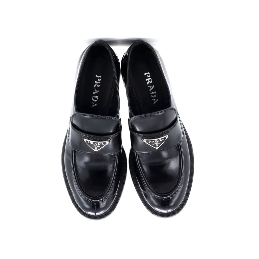 Women's Triangle Logo Loafers Spazzolato Leather