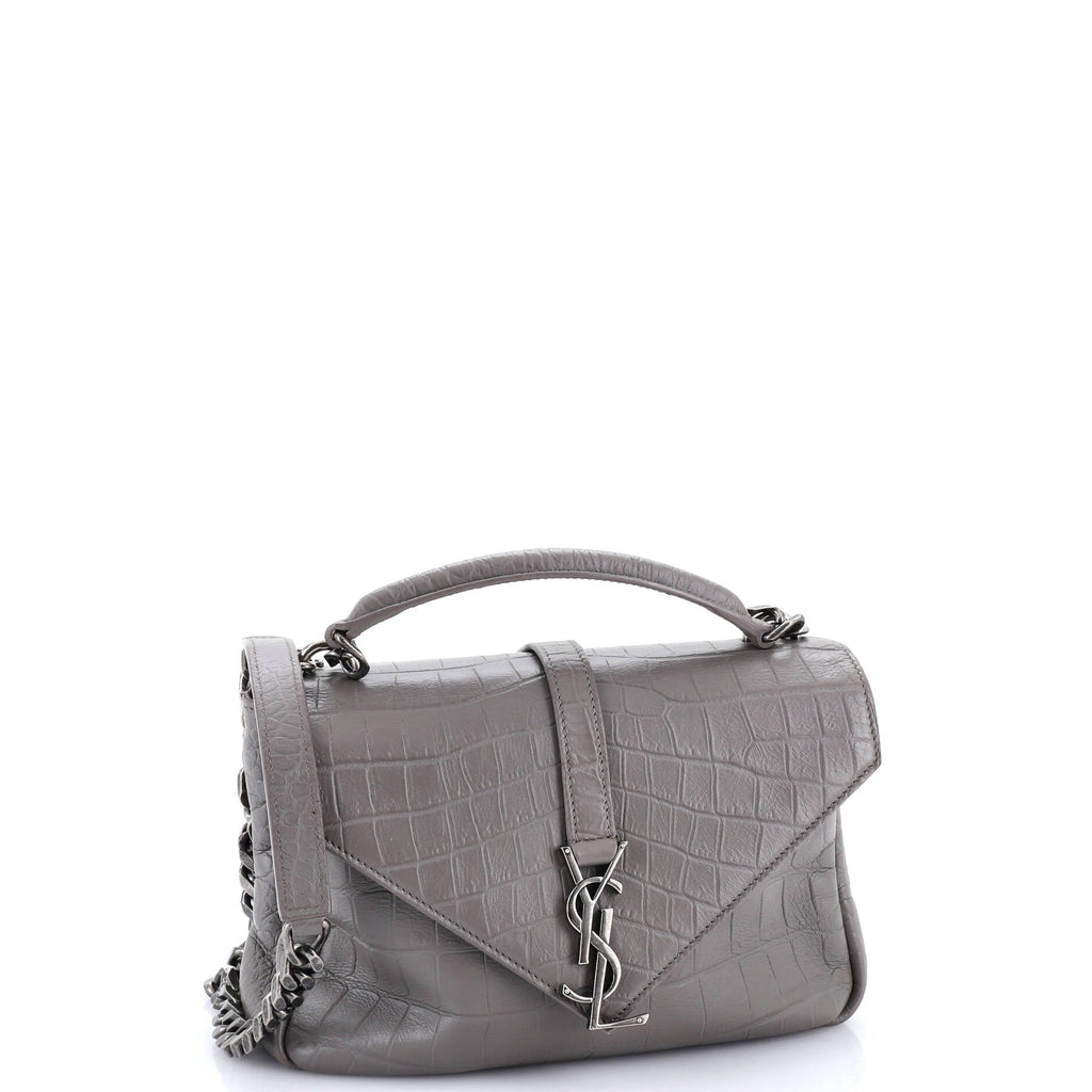 Classic Monogram College Bag Crocodile Embossed Leather Medium
