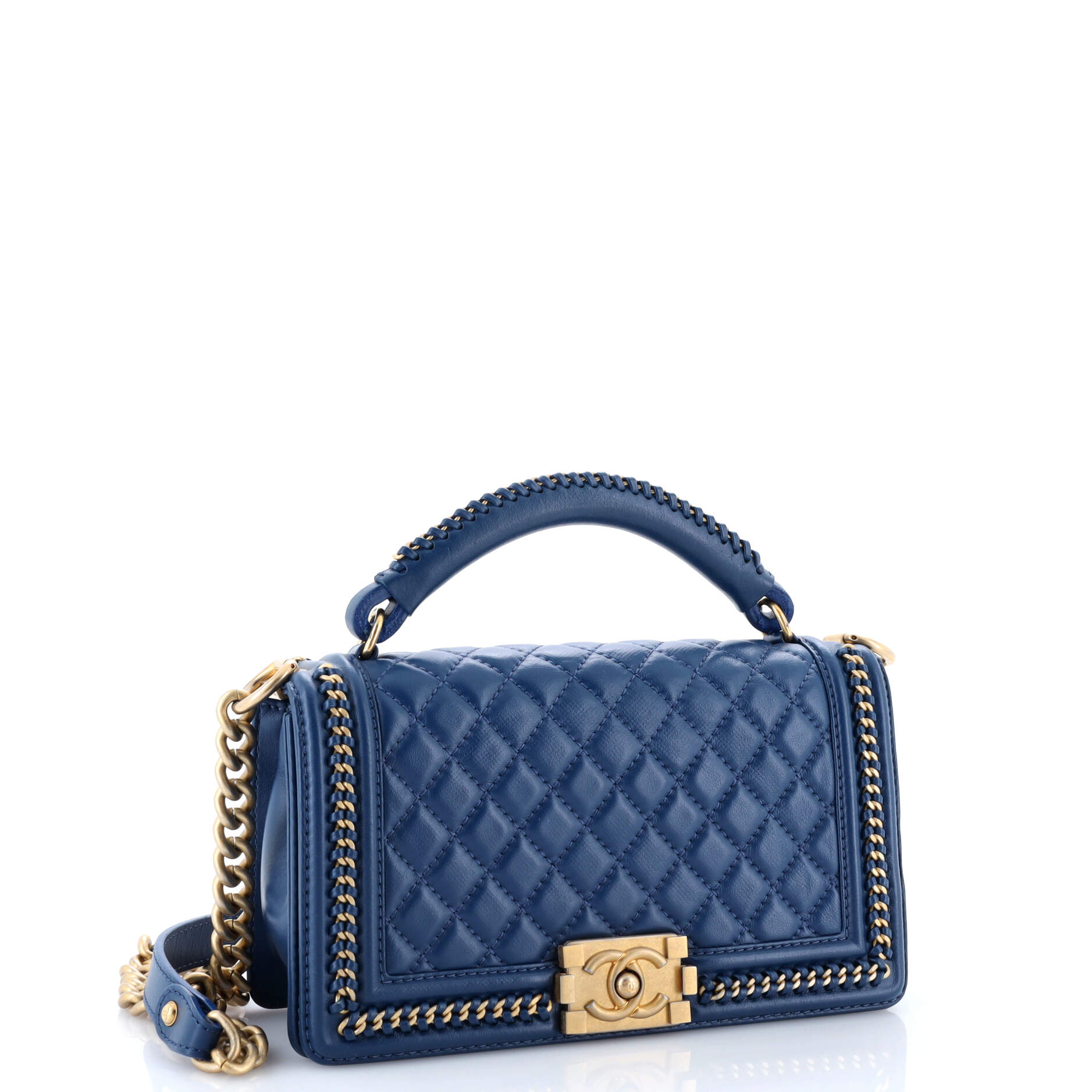 Chain Handle Boy Flap Bag Quilted Calfskin Old Medium