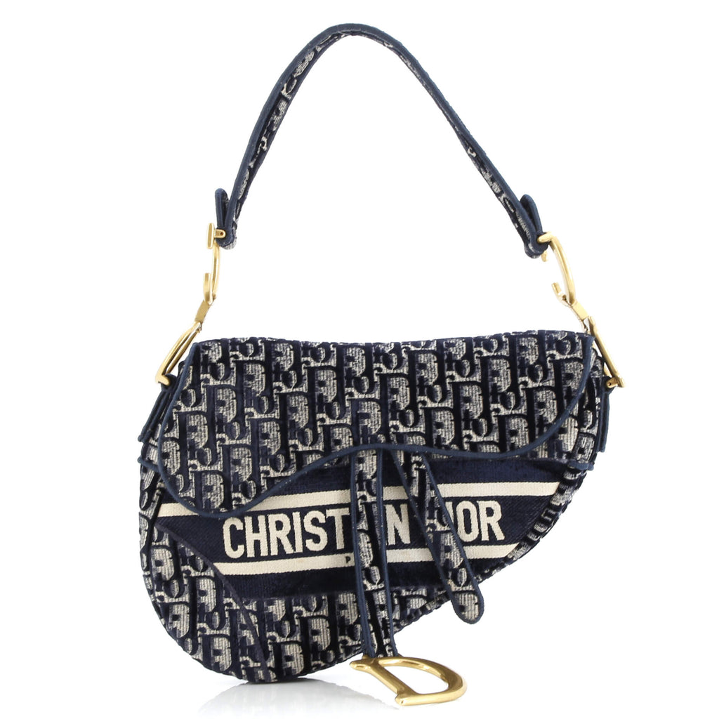 Saddle Handbag Logo Embroidered Oblique Velvet Medium