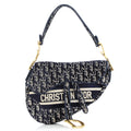 Saddle Handbag Logo Embroidered Oblique Velvet Medium