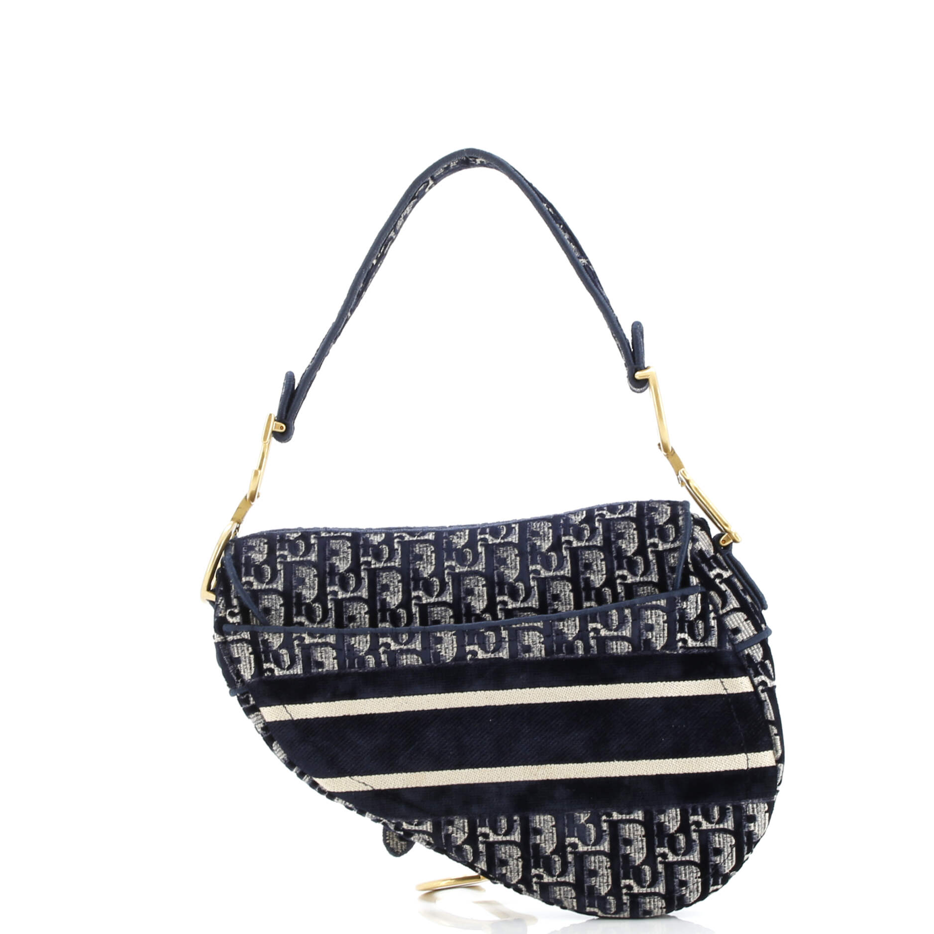 Saddle Handbag Logo Embroidered Oblique Velvet Medium