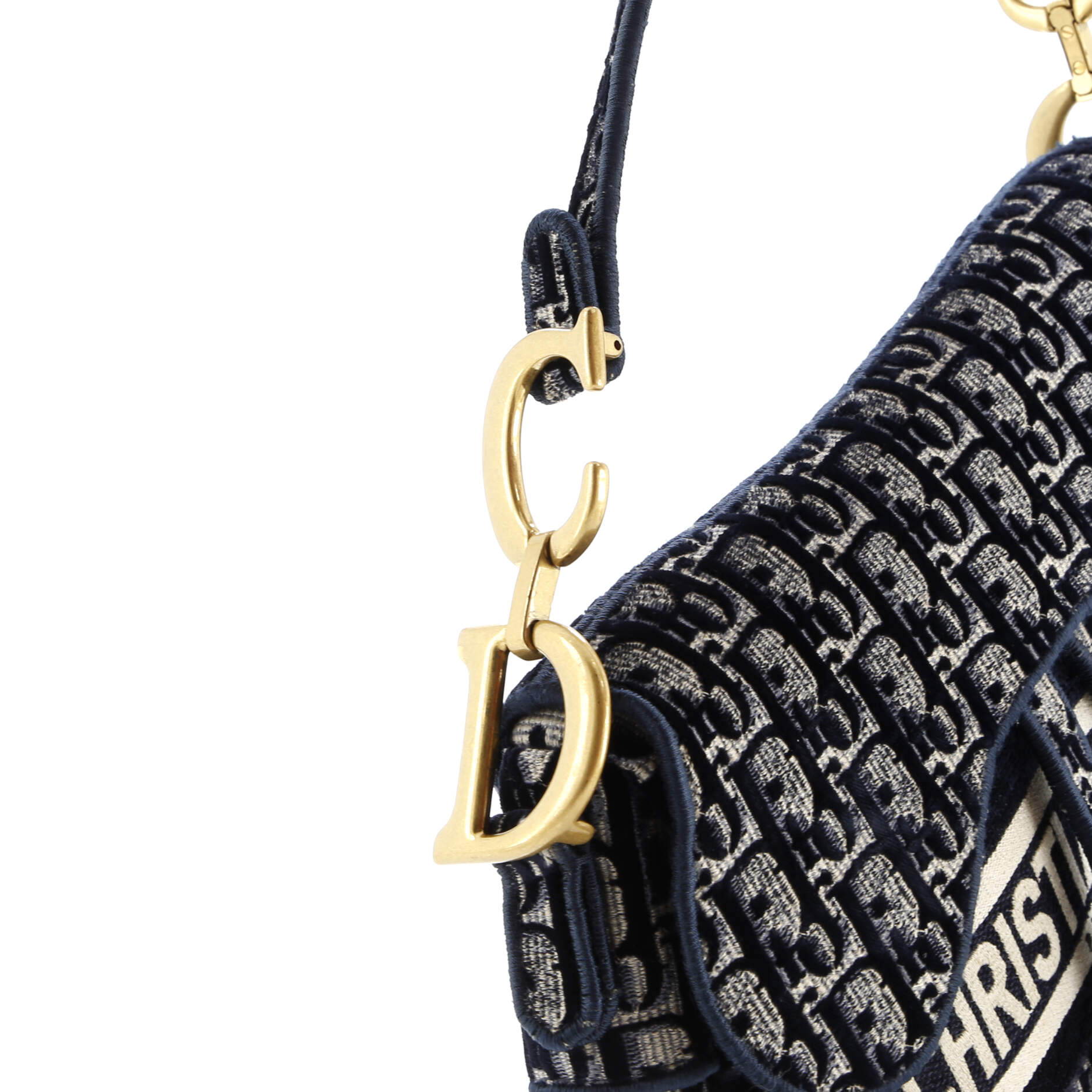 Saddle Handbag Logo Embroidered Oblique Velvet Medium