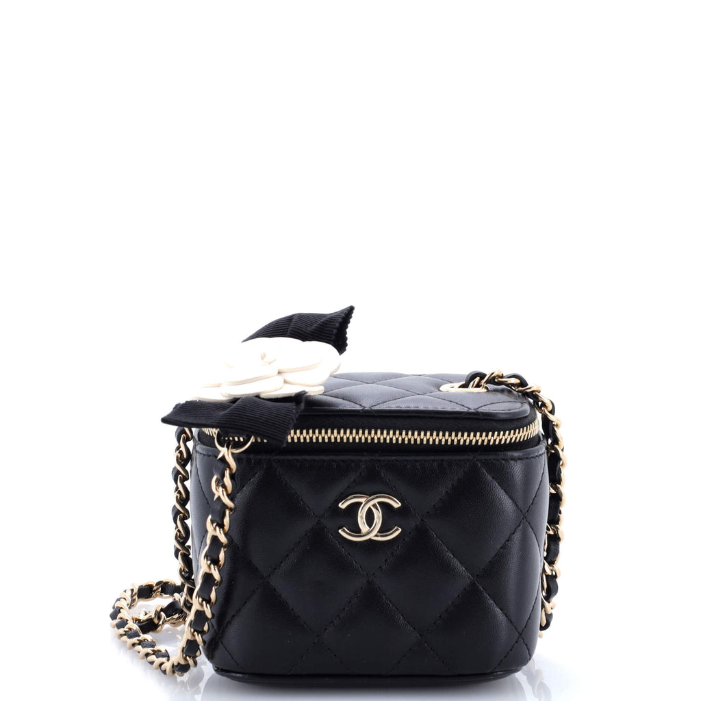 Lock Frame Vanity Case with Chain Quilted Lambskin Small