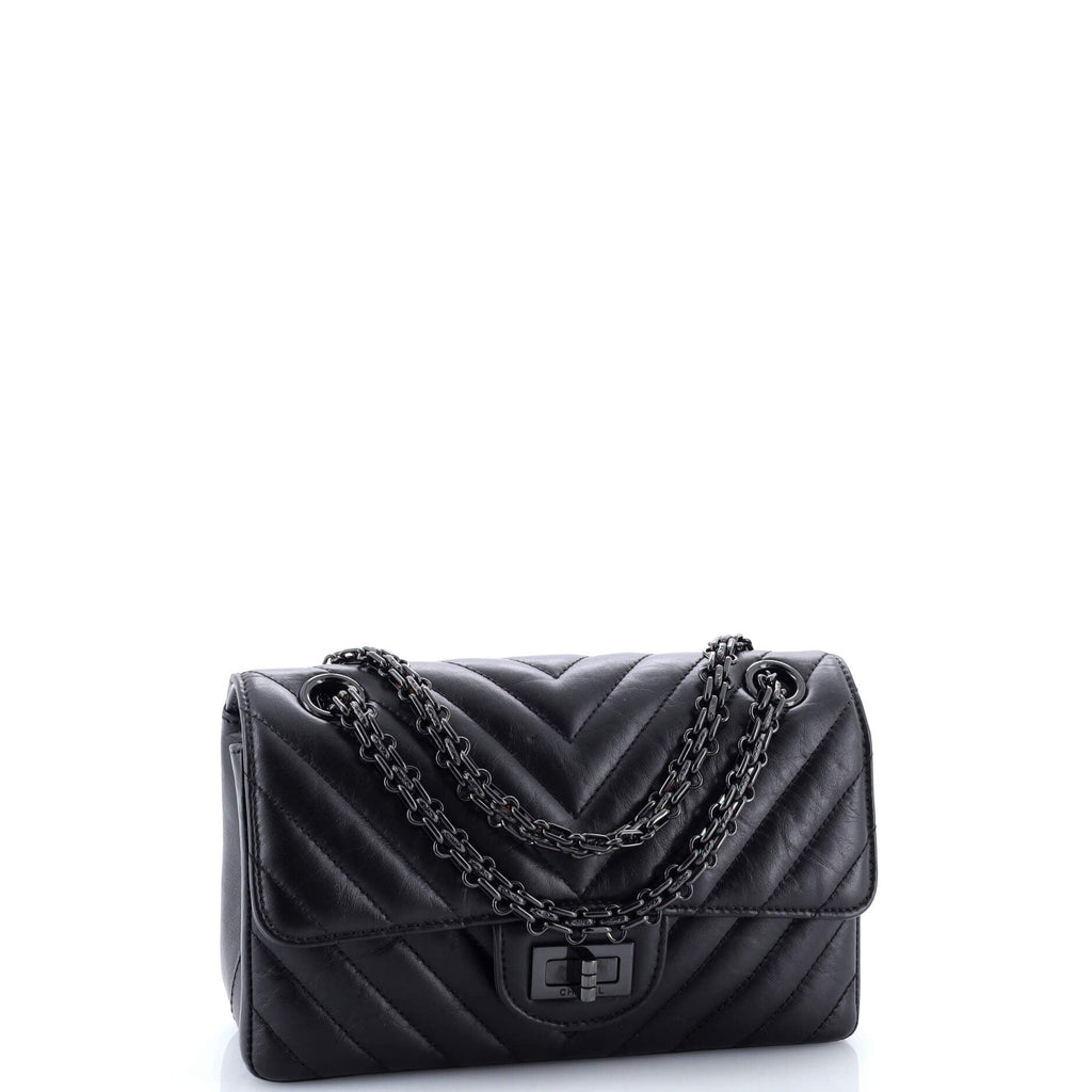 So Black Reissue 2.55 Flap Bag Chevron Aged Calfskin Mini