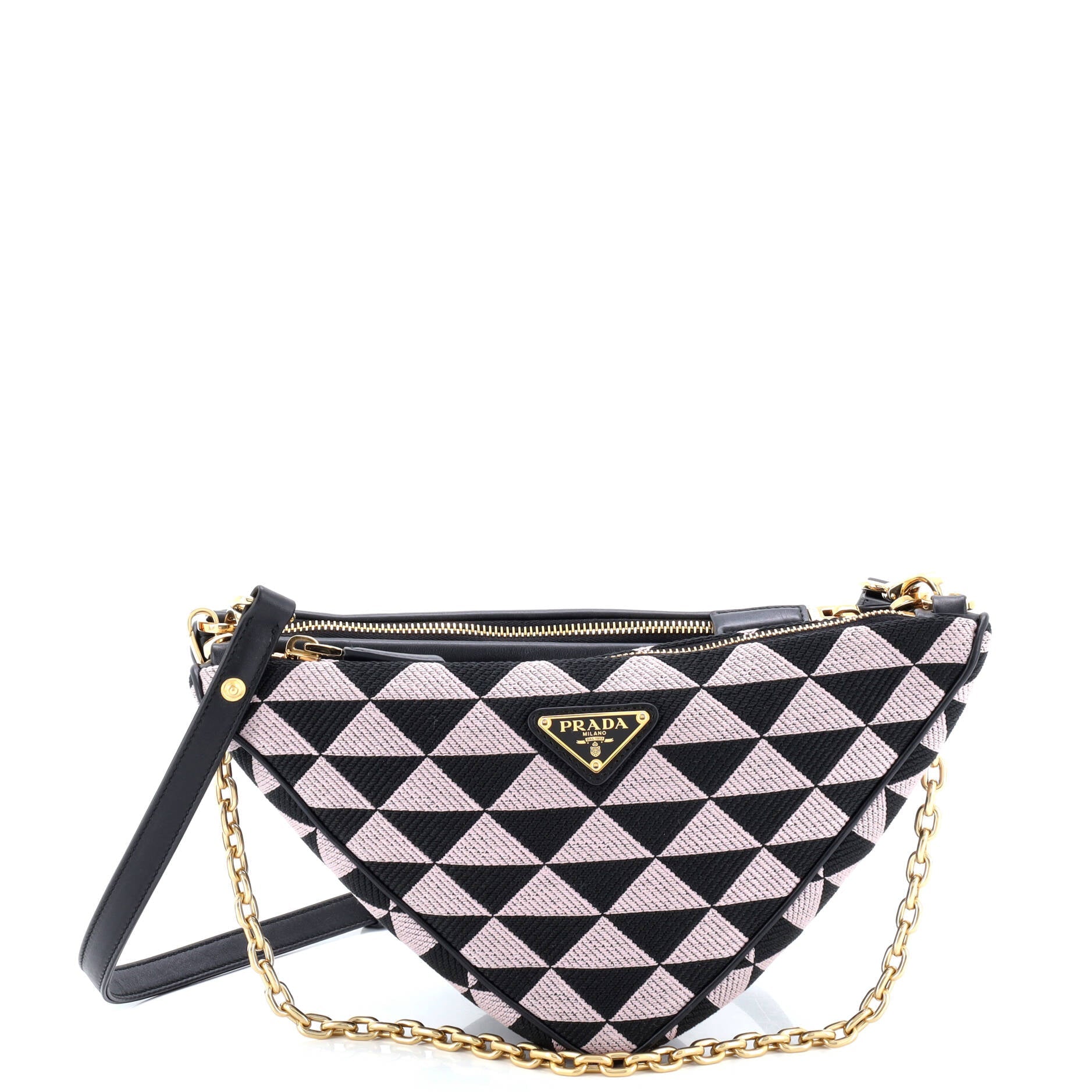 Double Symbole Triangle Bag Leather and Jacquard Mini