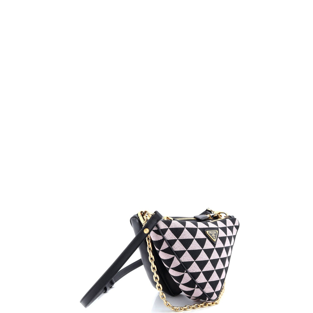 Double Symbole Triangle Bag Leather and Jacquard Mini