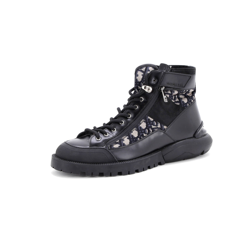 Men's Side Zip Ankle Combat Boots Leather with Oblique Nylon