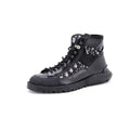 Men's Side Zip Ankle Combat Boots Leather with Oblique Nylon