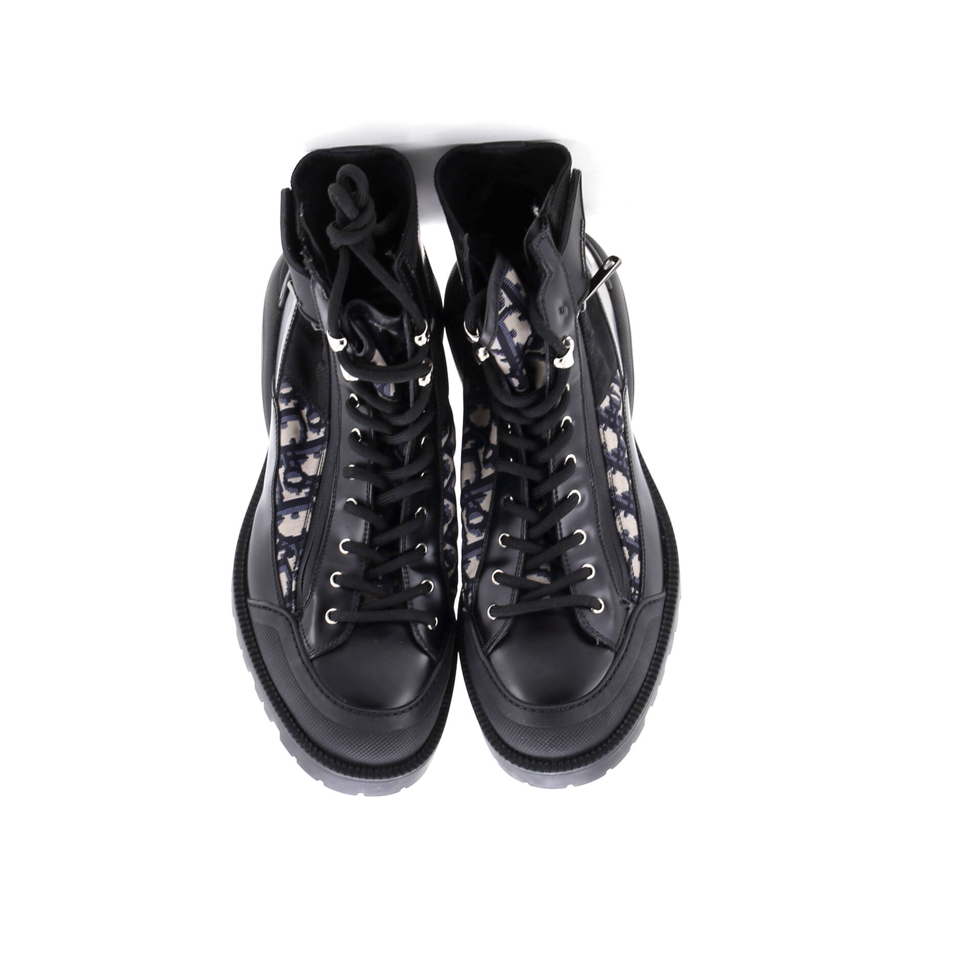 Men's Side Zip Ankle Combat Boots Leather with Oblique Nylon