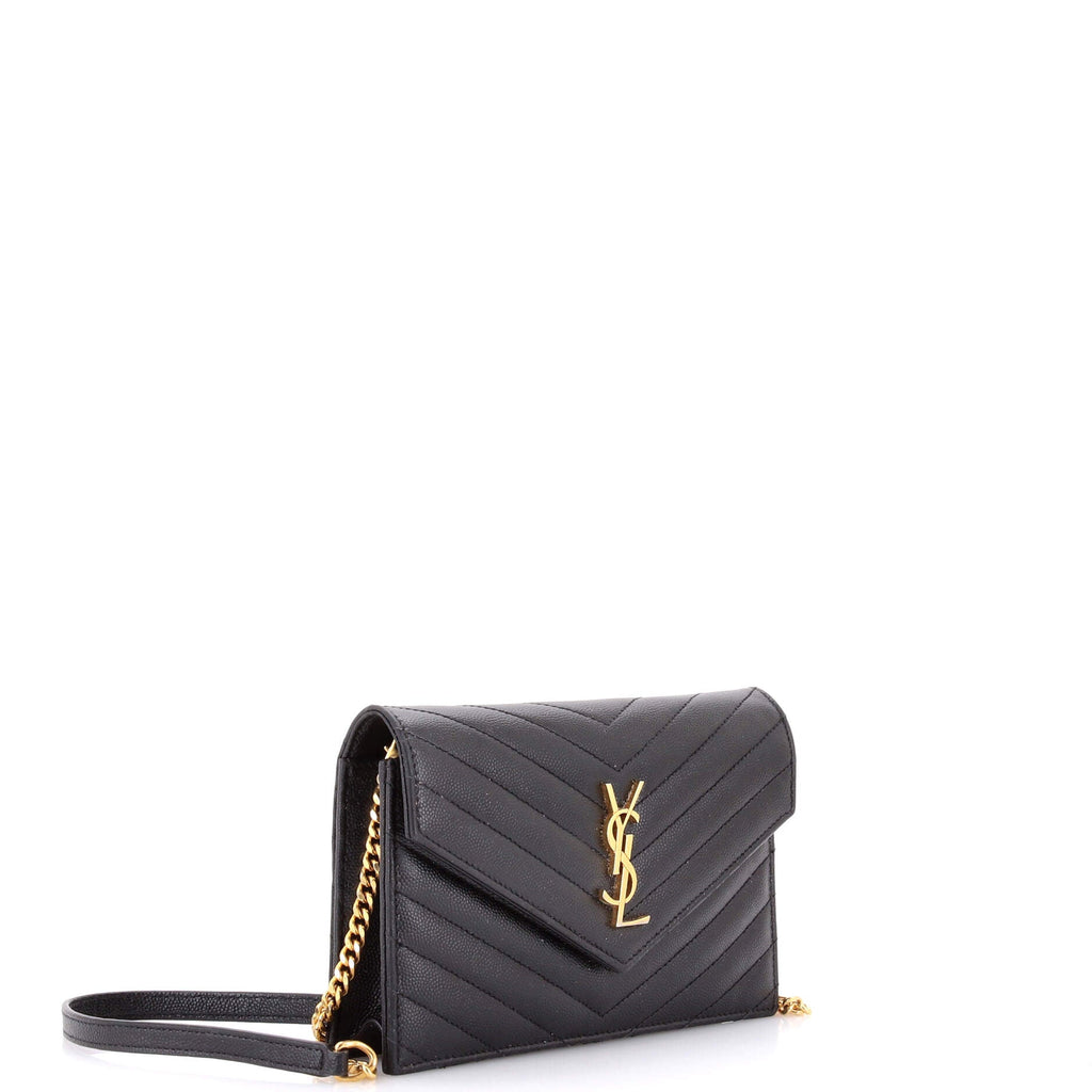 Classic Monogram Wallet on Chain Matelasse Chevron Leather Small