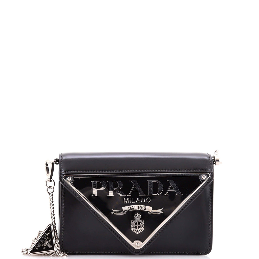 Maxi Triangle Logo Chain Flap Bag Brushed Leather Small