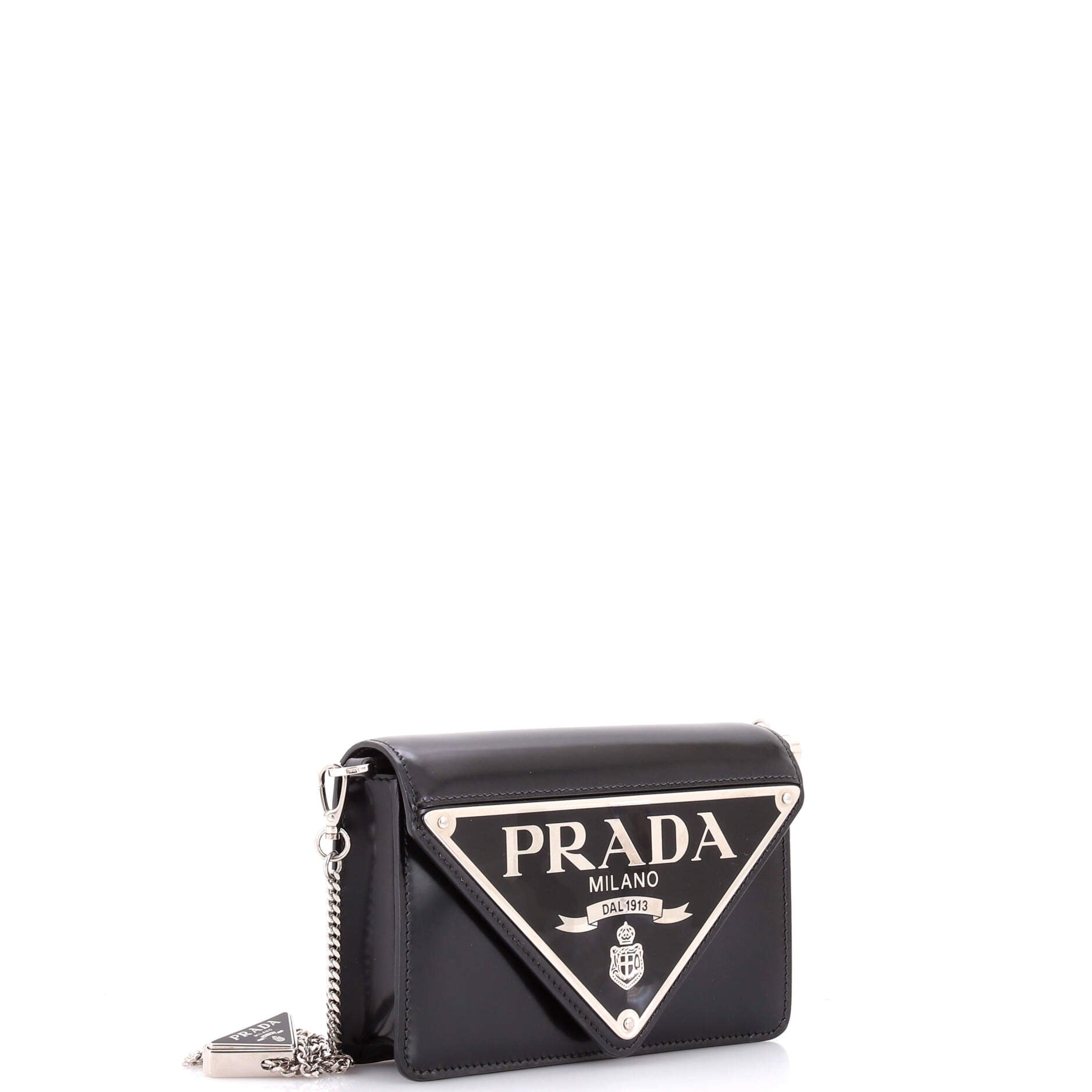 Maxi Triangle Logo Chain Flap Bag Brushed Leather Small