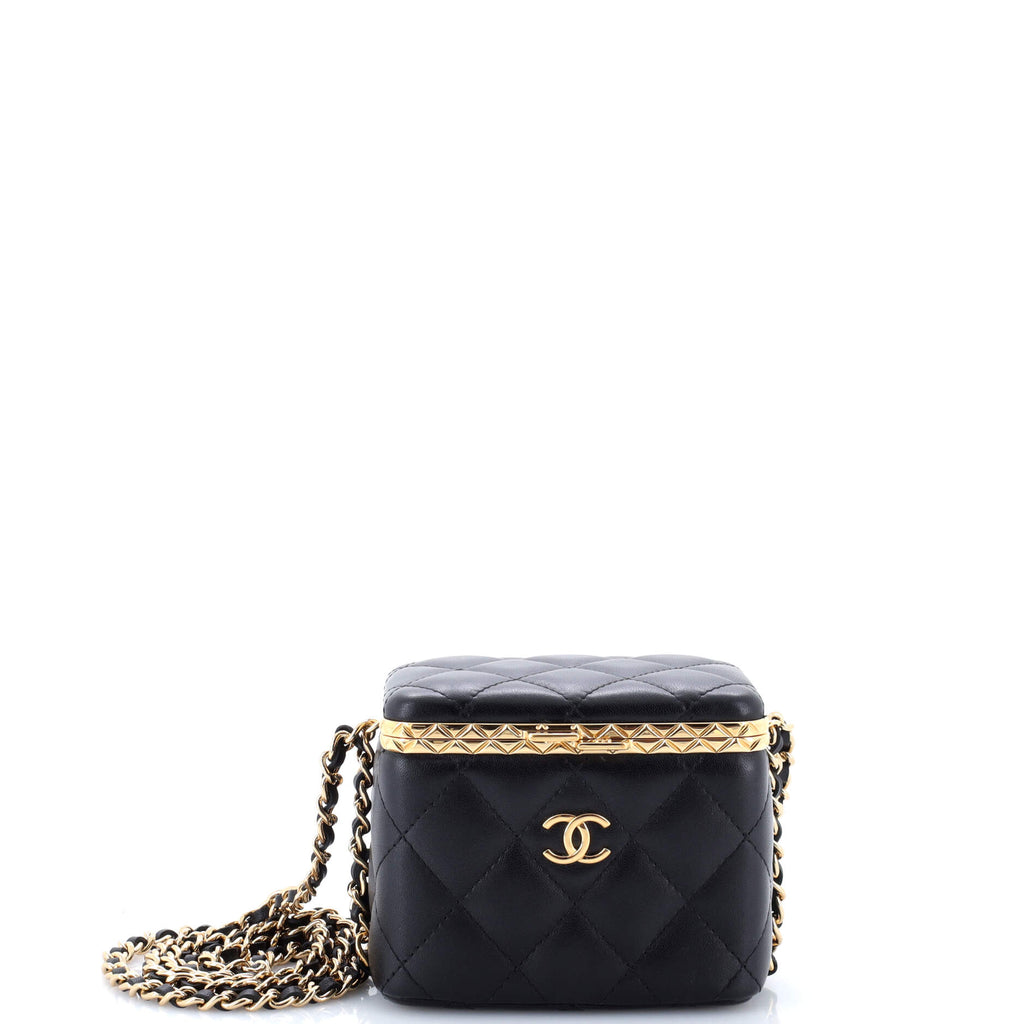 Lock Frame Vanity Case with Chain Quilted Lambskin Small