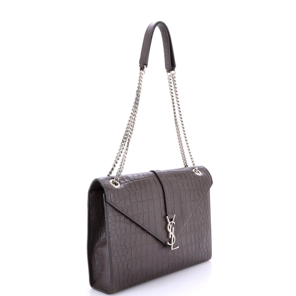 Classic Monogram Envelope Satchel Crocodile Embossed Leather Large