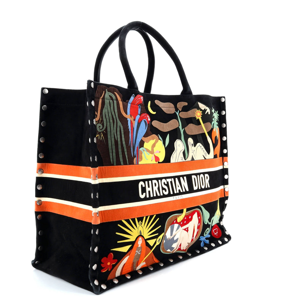 Book Tote Multicolor Studded Suede Large