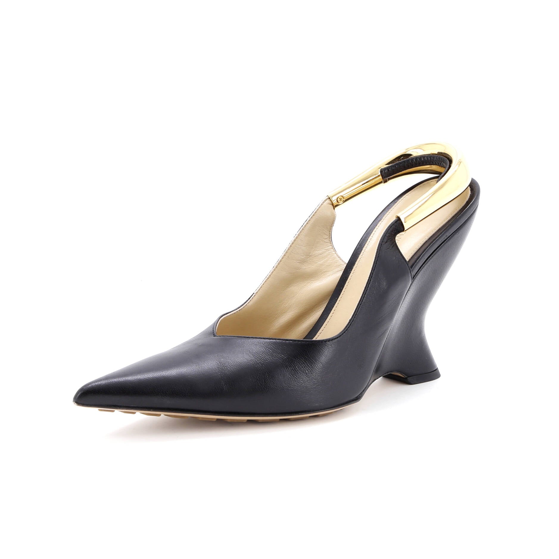 Women's Punta Slingback Wedge Pumps Leather with Metal Detail