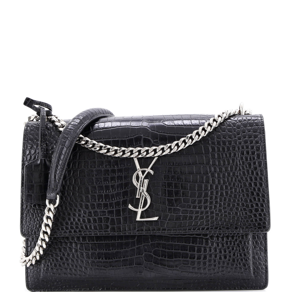 Sunset Crossbody Bag Crocodile Embossed Leather Large