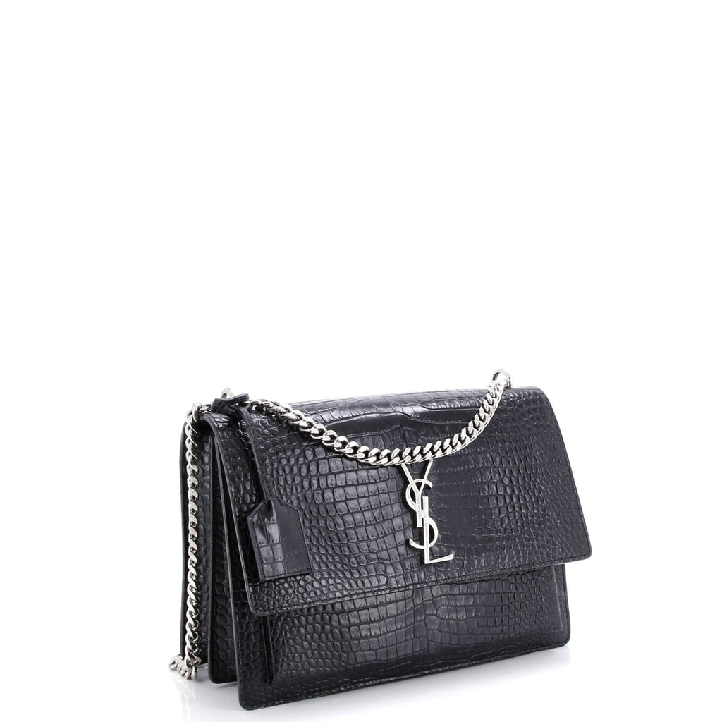 Sunset Crossbody Bag Crocodile Embossed Leather Large