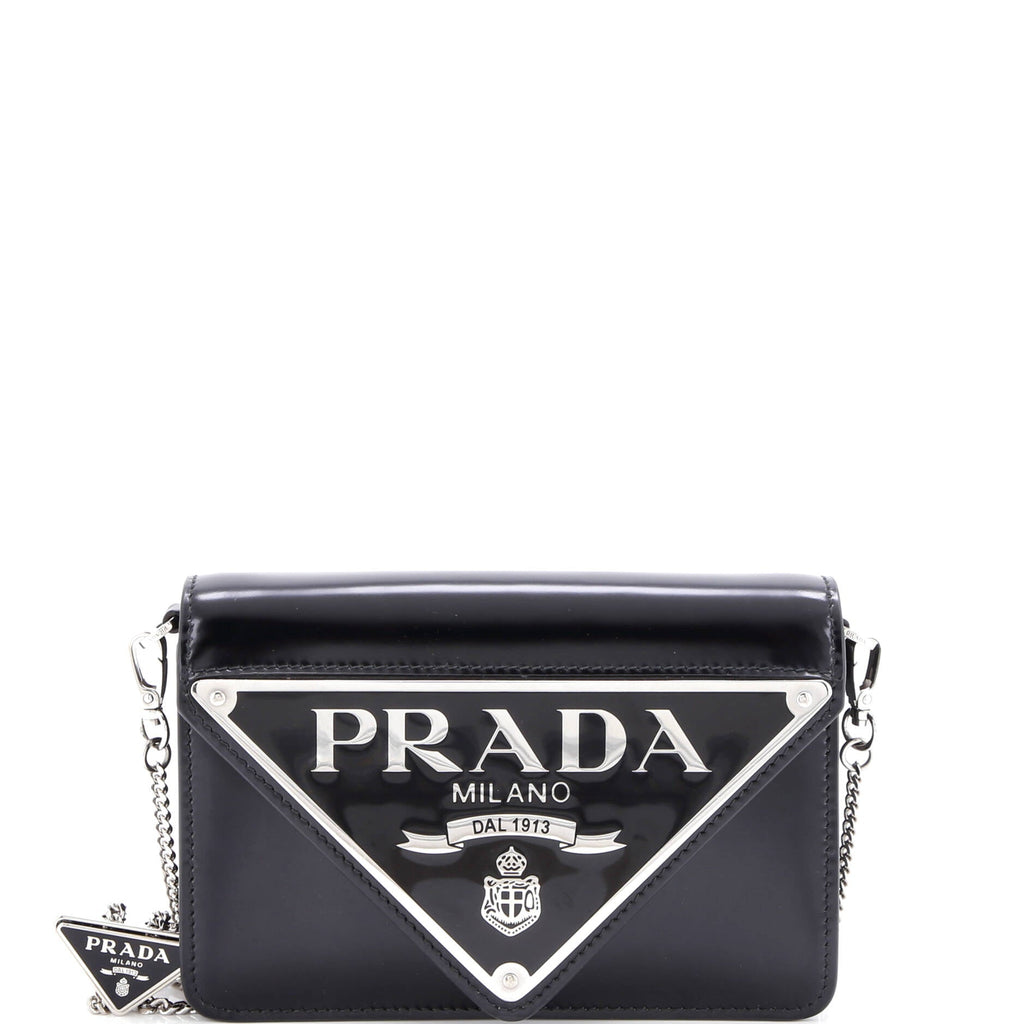 Maxi Triangle Logo Chain Flap Bag Brushed Leather Small