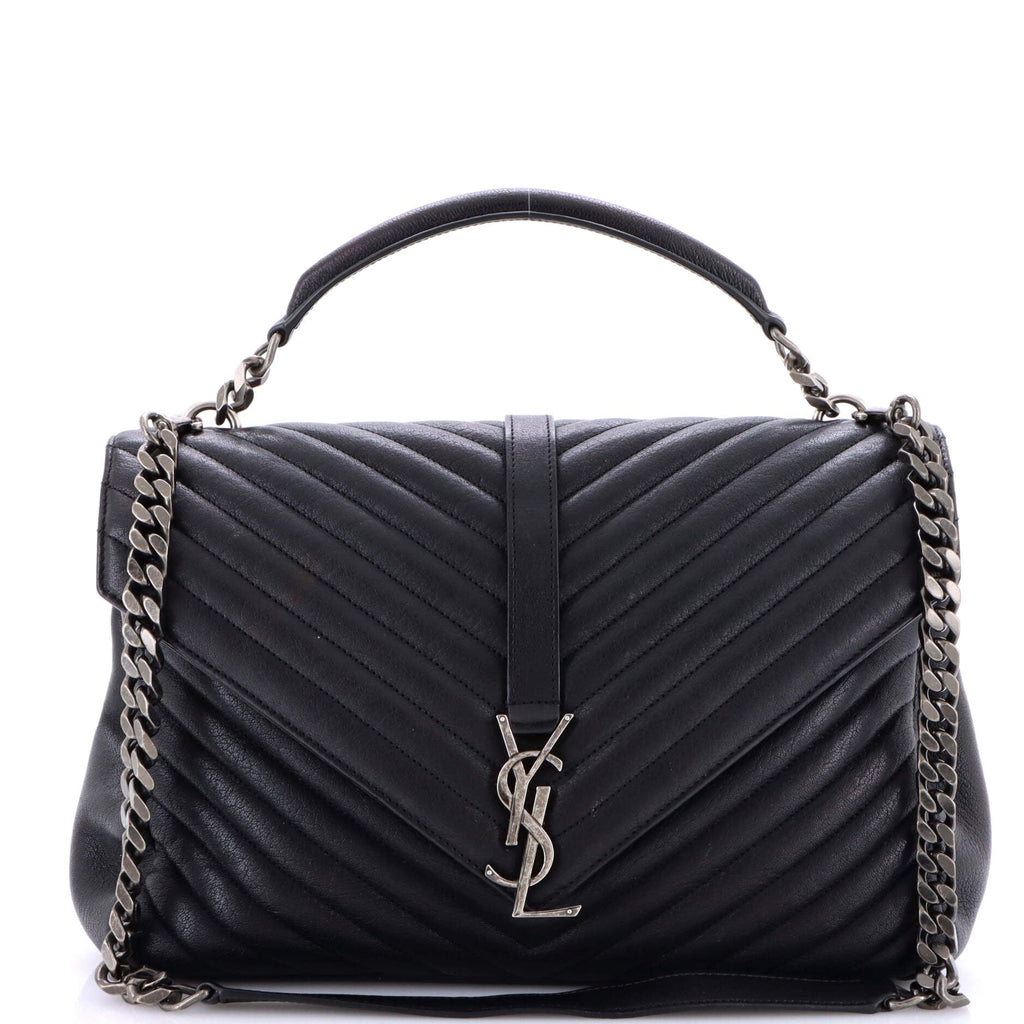 Classic Monogram College Bag Matelasse Chevron Leather Large