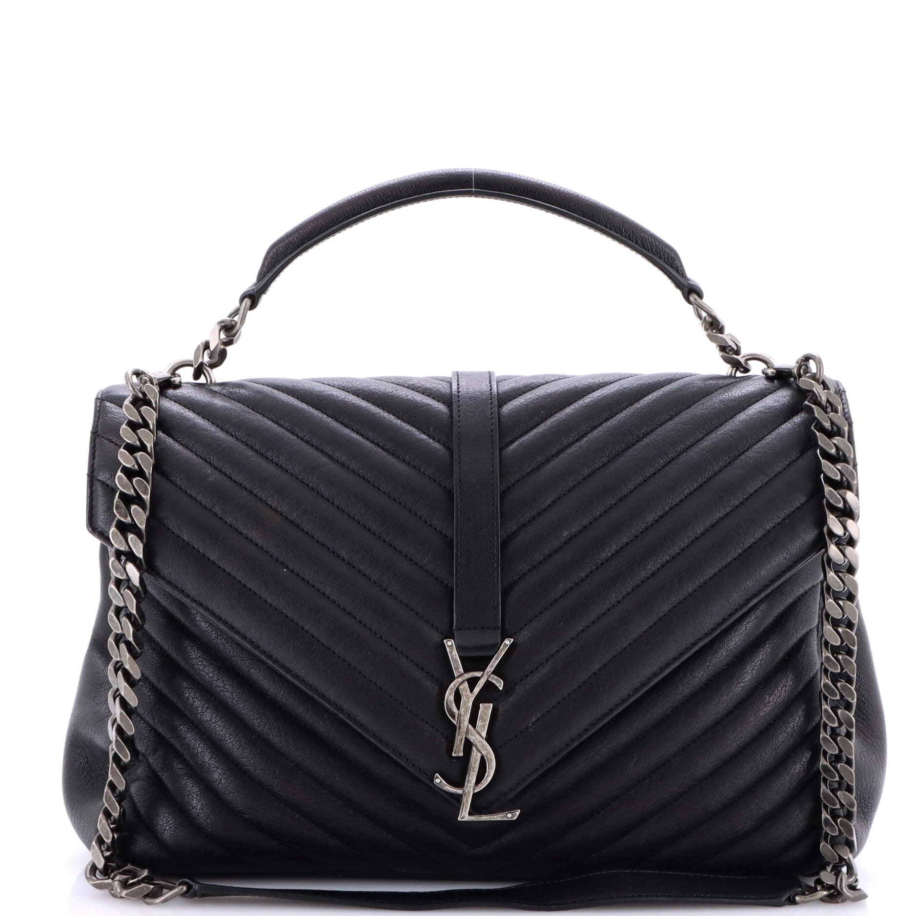 Classic Monogram College Bag Matelasse Chevron Leather Large
