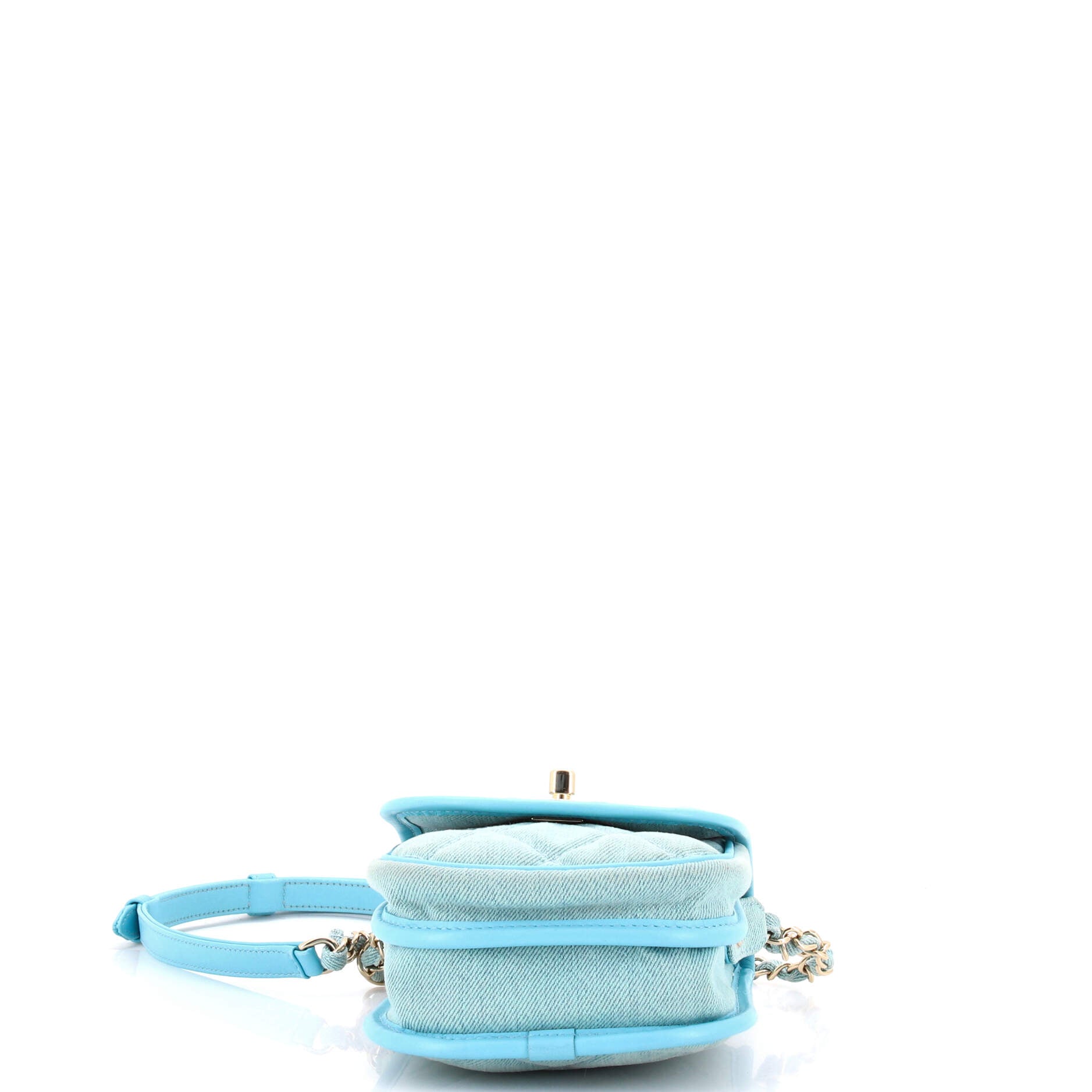 Flap Clutch with Chain Quilted Denim Mini