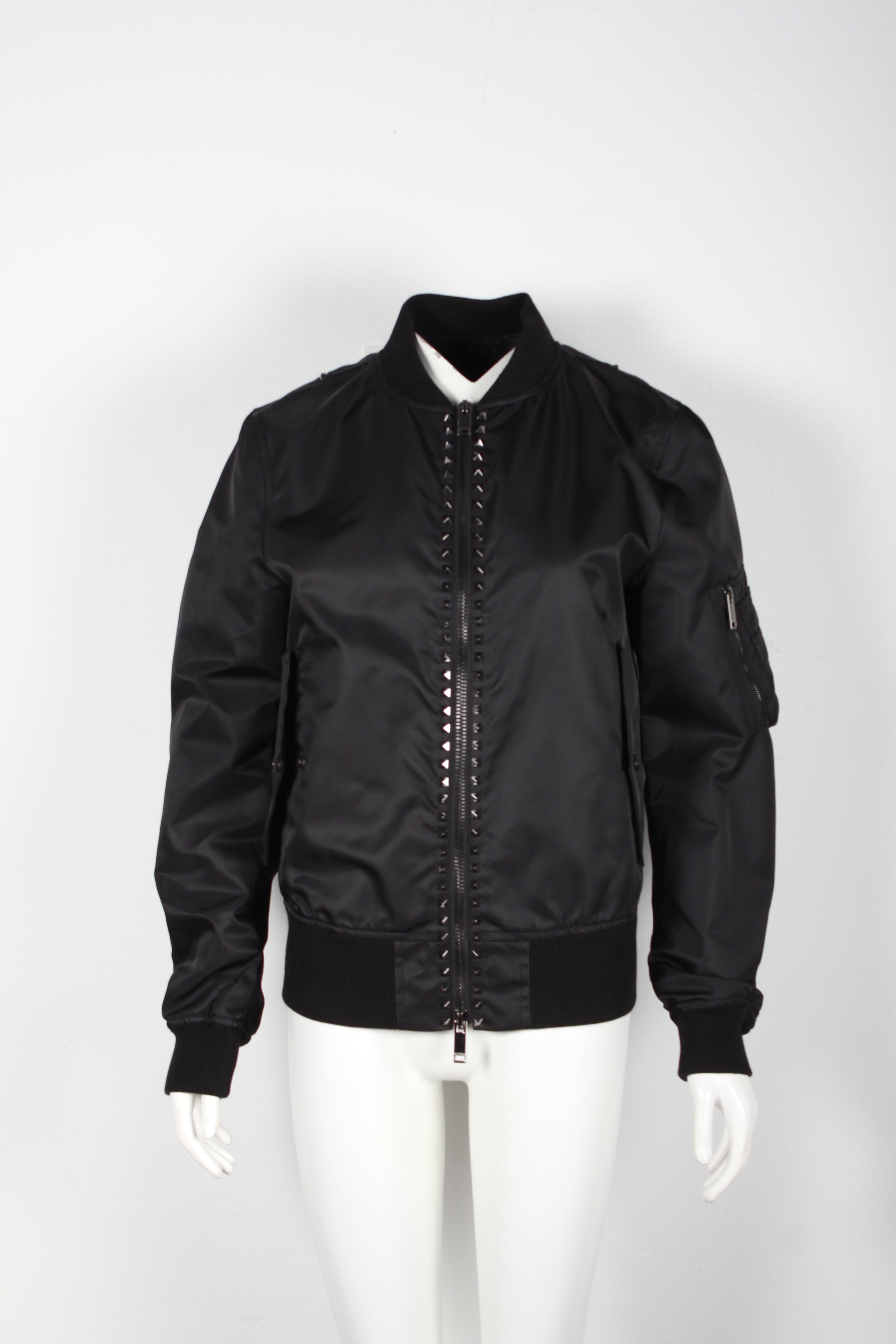 Valentino Garavani Rockstud Bomber Jacket in Black Nylon