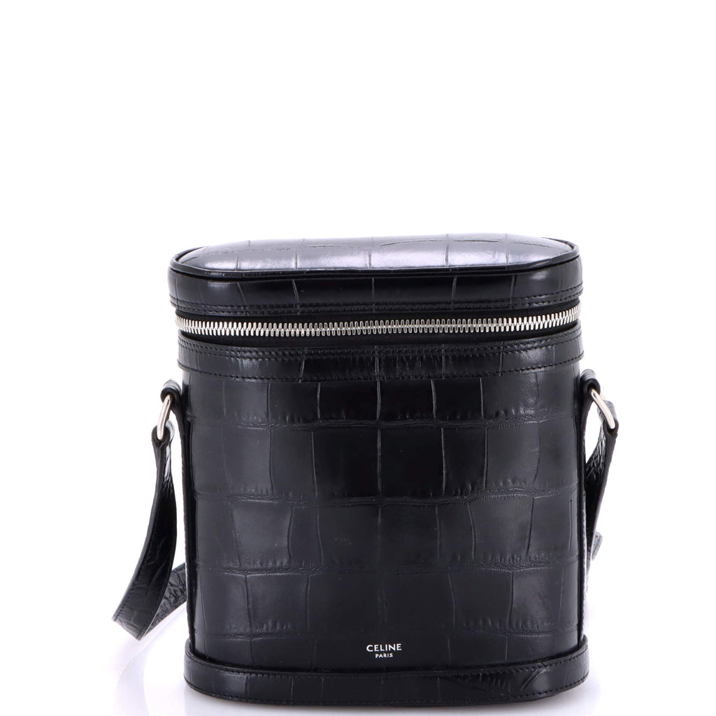 Vertical Zip Messenger Crocodile Embossed Leather
