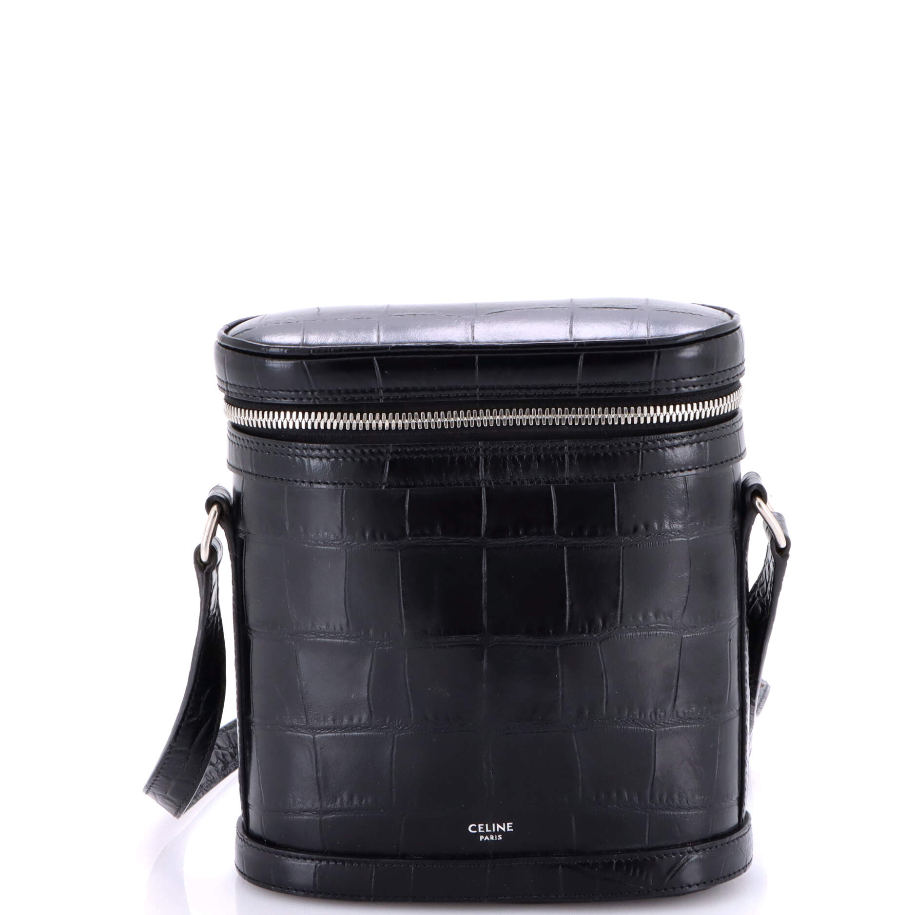 Vertical Zip Messenger Crocodile Embossed Leather