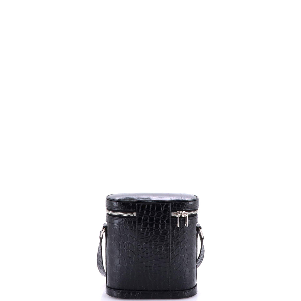 Vertical Zip Messenger Crocodile Embossed Leather