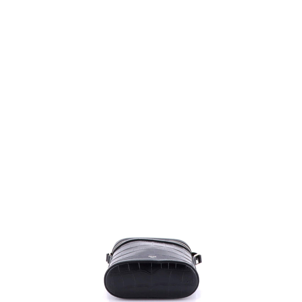 Vertical Zip Messenger Crocodile Embossed Leather
