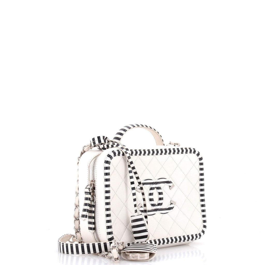 Filigree Vanity Case Quilted Caviar with Striped Leather Medium