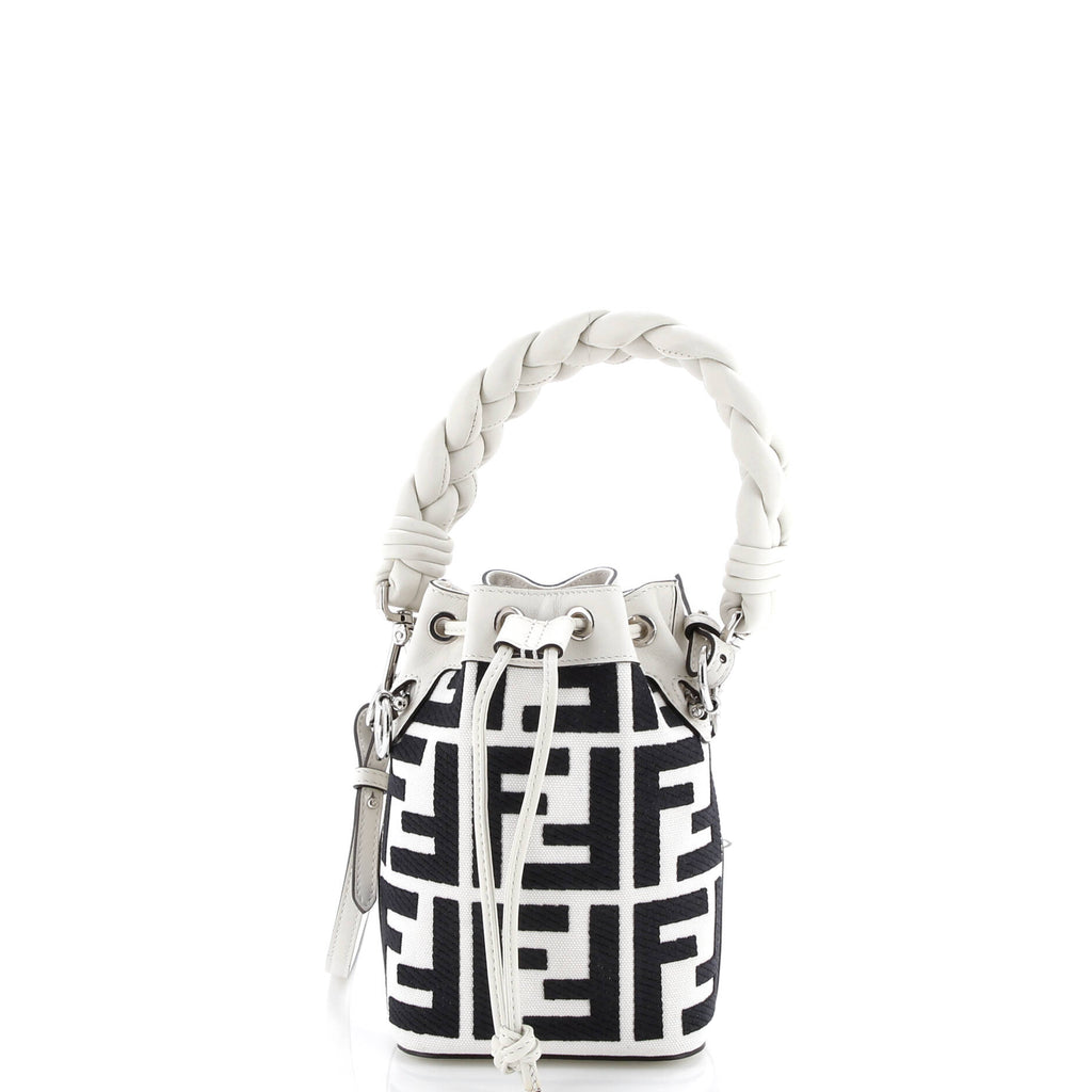 Woven Handle Mon Tresor Bucket Bag Zucca Embroidered Canvas Mini
