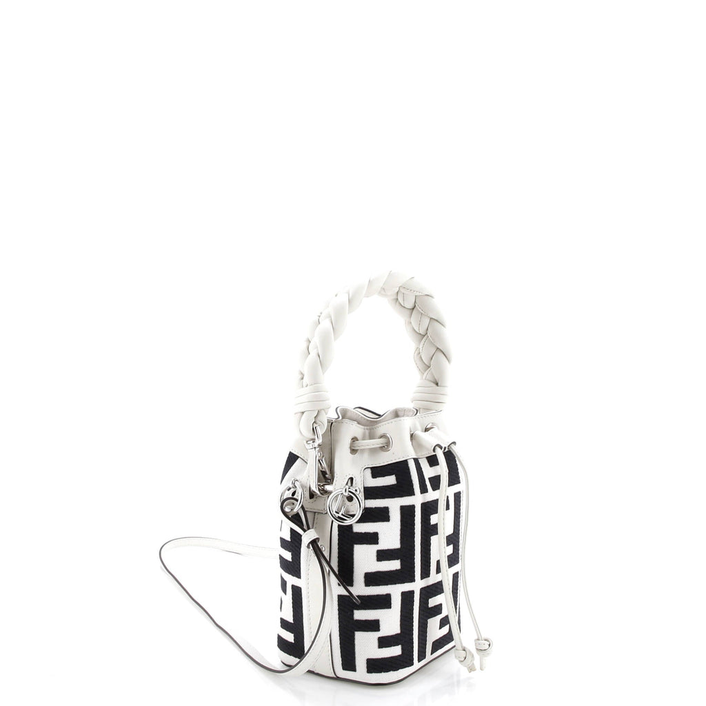 Woven Handle Mon Tresor Bucket Bag Zucca Embroidered Canvas Mini
